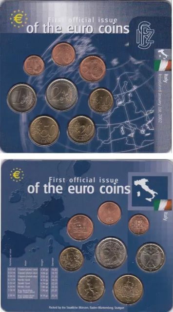 Euro KMS  Italien Italy Italia 1 Cent- 2 Euro , 2002 im Blister