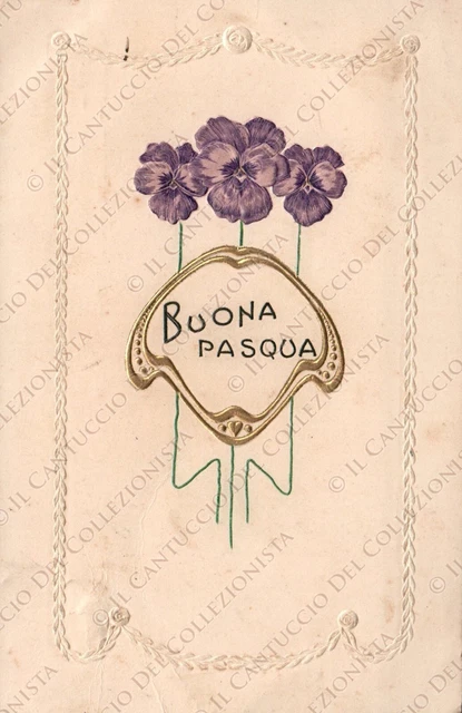 1907 Buona Pasqua Fiori Viole Violette Cartolina augurale in RILIEVO