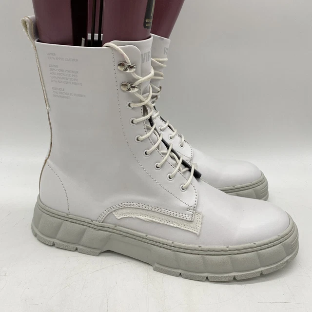 VIRON WHITE VEGAN Leather platform High Lace Up Boots Size UK 11 EU 45