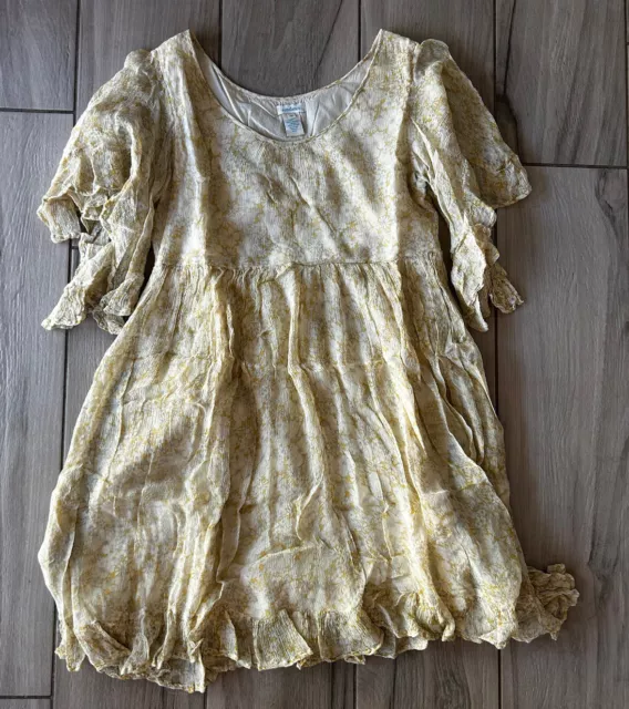 Sundance Womens Golden Yellow Floral Flutter Sleeve Ruffle Silk Dress Size M
