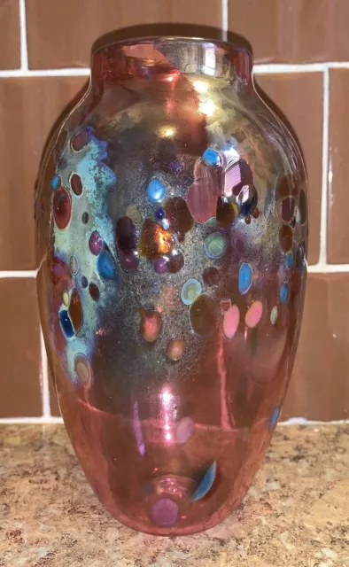 Vintage Hand Blown Studio Art Glass Vase Multi Colored Red SIGNED Gall ? Saull