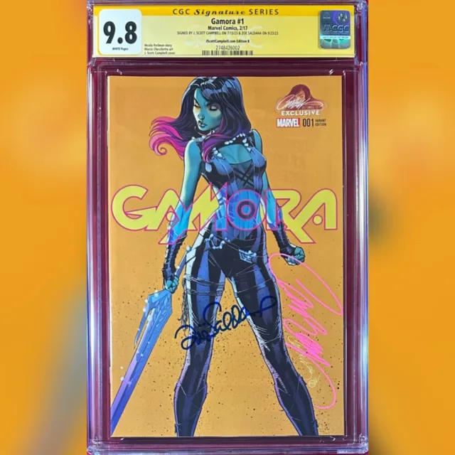 Gamora #1 Variant Cover B Cgc 9.8 Ss Signed By J Scott Campbell & Zoe Saldana