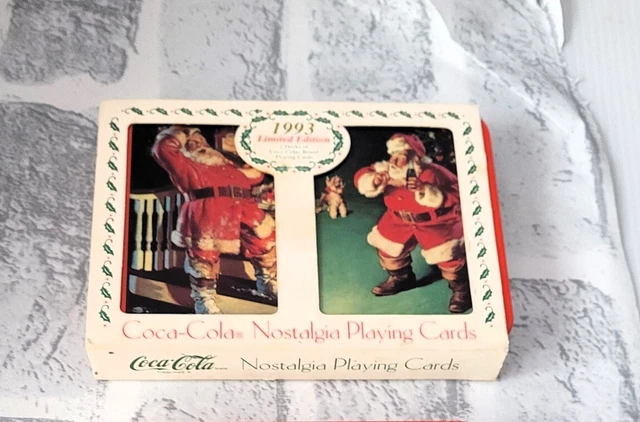 Vintage 1990's Coca-Cola Christmas 2 Pack Sets Playing Cards in Tins All Opened
