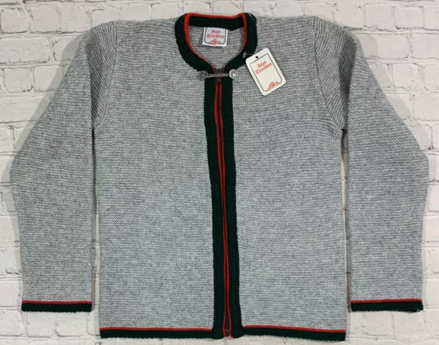 Vintage Isar Trachten Sweater Gray Cardigan EUR 164 Size 14 Zip Front NOS Unisex