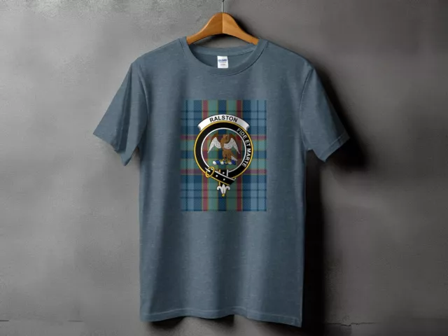 Ralston Clan Crest T-Shirt, Scottish Heritage Tee, Unisex Plaid Pattern Shirt