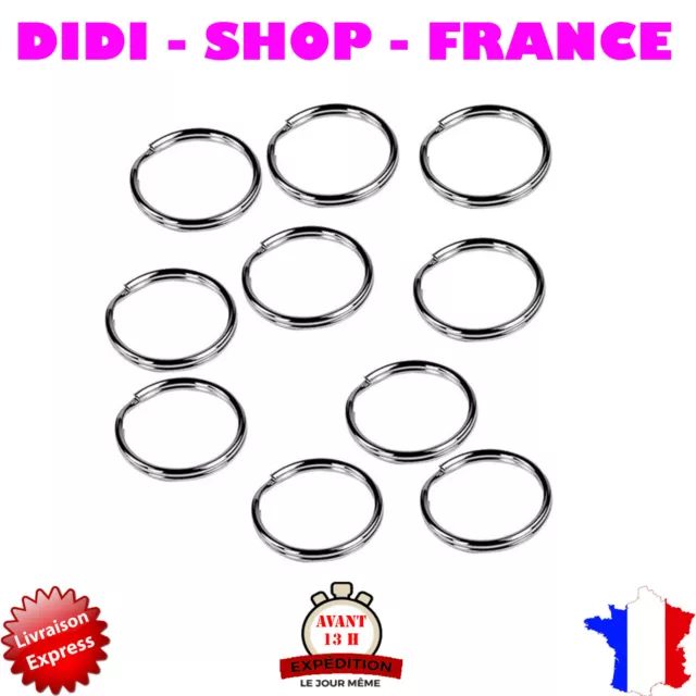 Lot de 10 ANNEAUX FENDUS POUR PORTE CLEF METAL ARGENTÉ 25mm anneau brisé portes