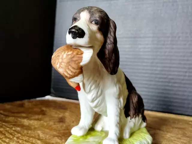 Vintage Hunting Spaniel Dog with Duck Bisque Figurine collectable