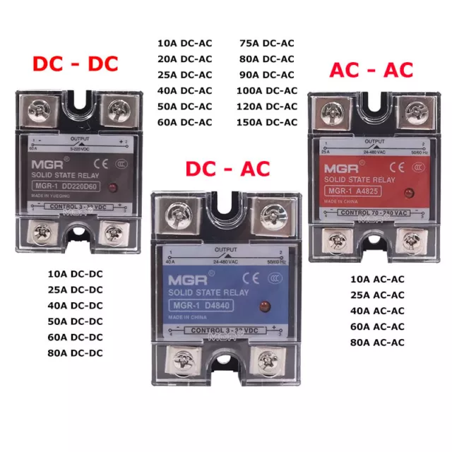 SSR Single Phase Solid State Relay DC/AC DC/DC AC/AC 3-32VDC 10-150 DA DD AA