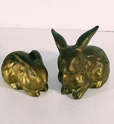 Cast Iron Brass? Bunny Rabbits Statues Garden Yard Collectable Art