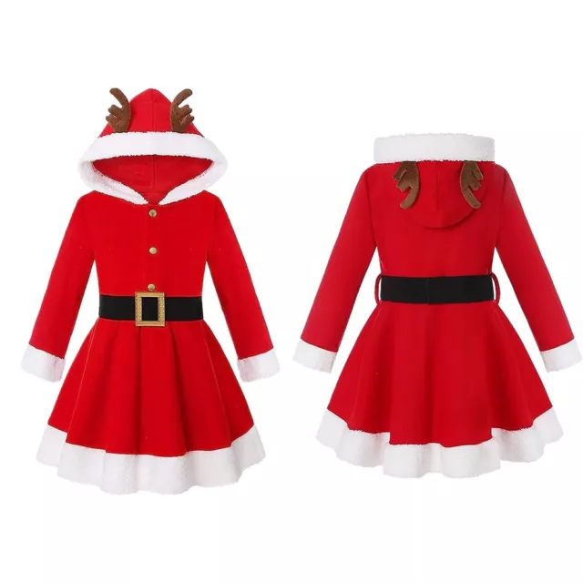 Kids Girls Christmas Dress Adorable Xmas Dress Up Color Contrast Winter Warm