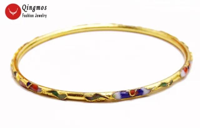 Gold-Color 70mm Cloisonne Enamel Bangle Bracelet for Women China Handwork bra214