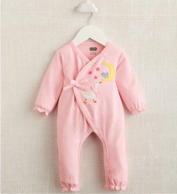 Mud Pie Baby Girls Pink Polka Dot Appliquéd Goose Kimono One Piece Size 0-3M