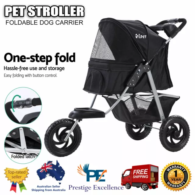 Pet Stroller Dog Carrier Foldable Pushchair Travel Walk Carrier Pram Large Black