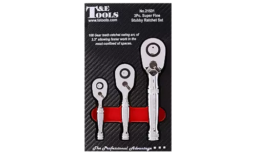 3 Piece Super Fine Stubby Ratchet Set T&E Tools TE-21531