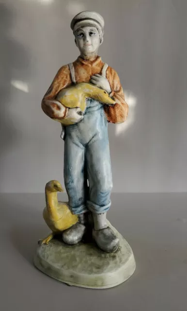 Vintage Dutch Boy With Geese - 1975 Duncan Ceramic Prod. Inc.  Figurines Used