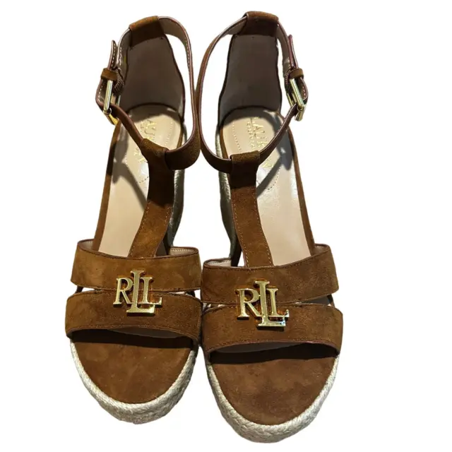 New Lauren Ralph Lauren Brown Suede Espadrille Wedge Sandal Size 7