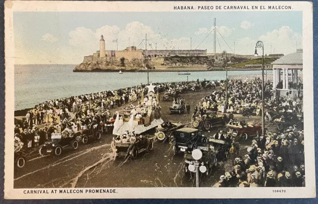 Havana Cuba Postcard - Carnival At Malecon Promenade - Vintage Cars, Parade 1931