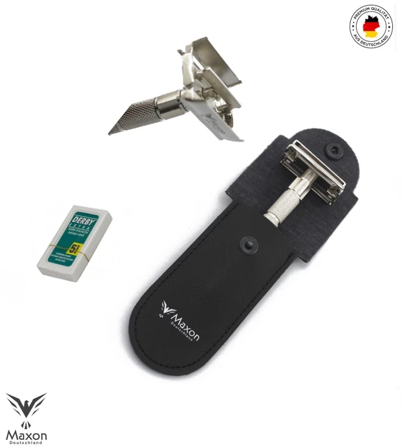 Afeitadora Maxon Acero Inoxidable Premium Hombre Clásica Con Estuche + 5 Hojas