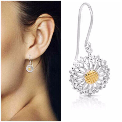 Two Tone 925 Silver Drop Earring Pretty Flower Shape Women Engagement Jewelry