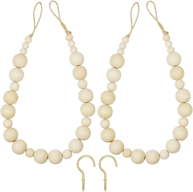Set of 2 Curtain Tie Backs, Wooden Beads Curtain Tiebacks Rope Holdbacks Farmho