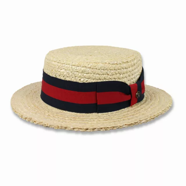 Men's Straw Boater Hat Skimmer Barbershop Sailor Size S M L XL Authentic New 2