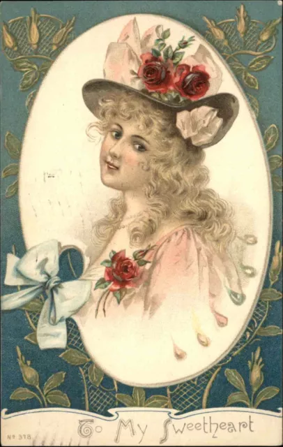 Art Nouveau Beautiful Woman in Hat c1905 Private Mailing Card Postcard