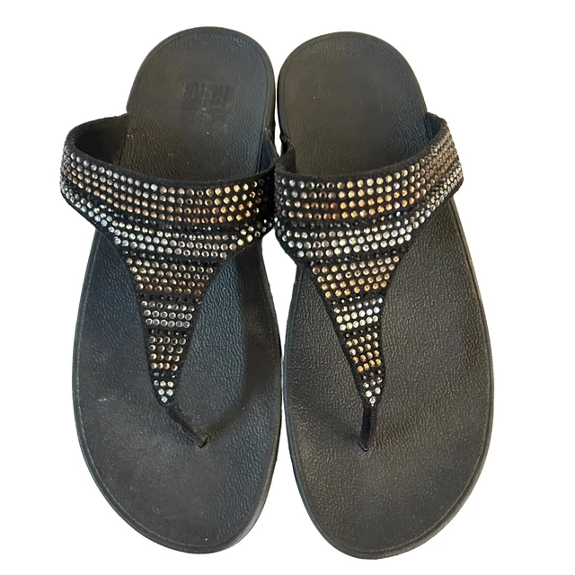 Fitflop Black Beaded Suede Sandal Platform Flip Flop L93-001 Women’s Size 8