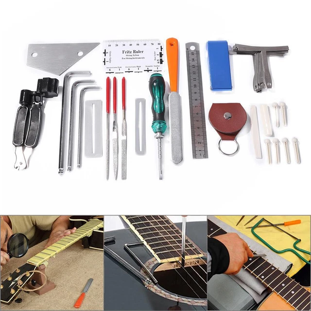 Guitar Cleaning Repair Tool Kit String Changing Tuning Wrenches Leveling Rulers