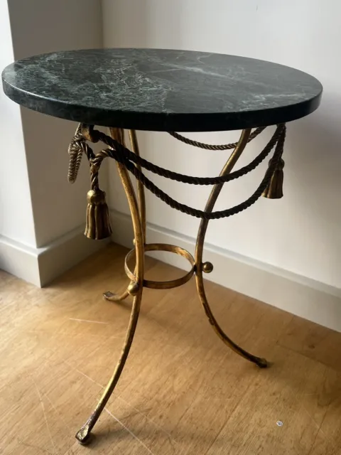 Italian 1950s Marble Topped Gilt Rope Twist Side Table