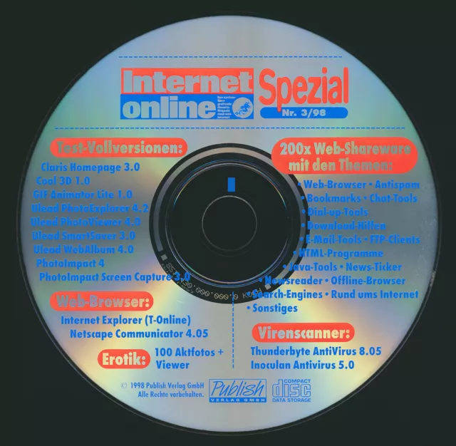 Internet online Spezial 3/98 Heft-CD Download-Hilfe Java-Tools Aktfotos