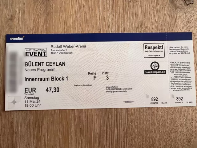 1 Ticket Bülent Ceylan -  11.Mai 2024 - Rudolf Weber Arena Oberhausen