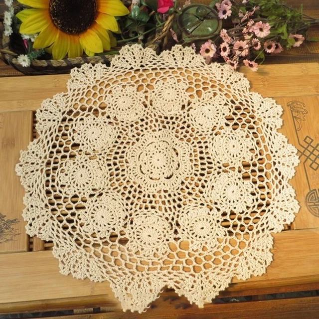 Estera de mesa hueca redonda de ganchillo a mano doilies algodón doily montaña rusa 40 cm