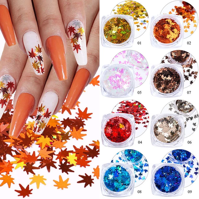 Rebanadas láser hoja de arce pegatina para uñas lentejuelas otoño decoración de uñas *