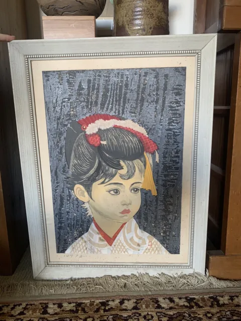 Sekino Junichiro “A Young Visitor” Limited Edition Japanese Woodblock Print