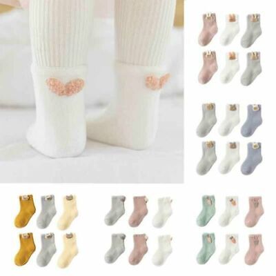 3 Baby Toddler Winter Socks High Cotton Thick Pairs Warm Anti-Slip Socks Terry