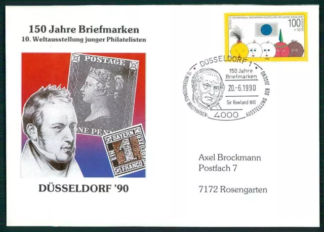 GERMANY EXHIBITION-COVER 1990 DÜSSELDORF UK ONE PENNY BLACK BAVARIA No 1 m4699