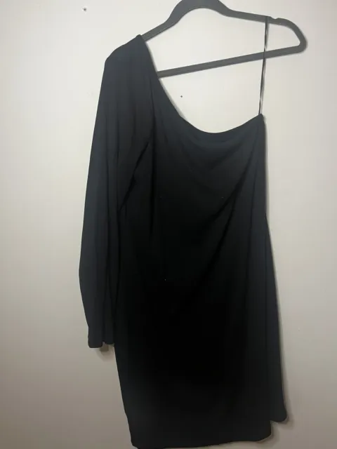 NEW Old Navy Women's Dress Size 2X Black One Shoulder Long Sleeve Rib Midi