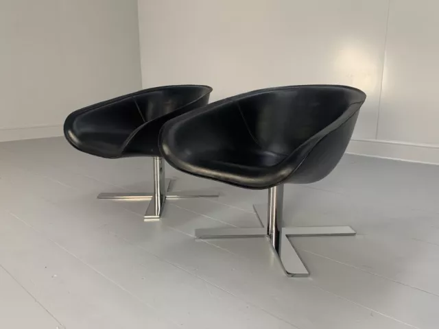 RRP £7000 - Pair of B&B Italia "Mart" Swivel Armchairs - In Black "Pelle" Lea...