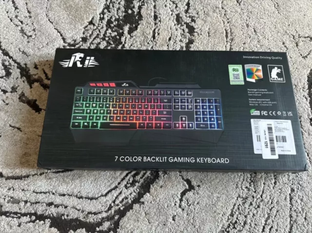 Rii RK202 Gaming Keyboard LED Rainbow Backlit Light up Keyboard Spill Resistant