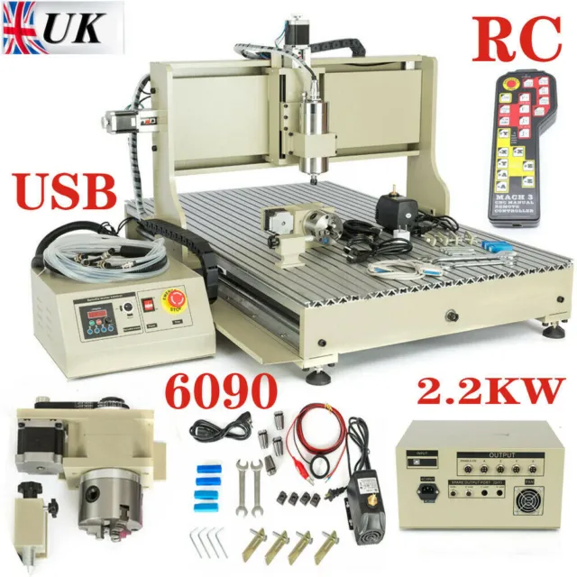 2200W USB 4 Axis CNC 6090 Router Engraver Milling Machine Metal Cutter + RC