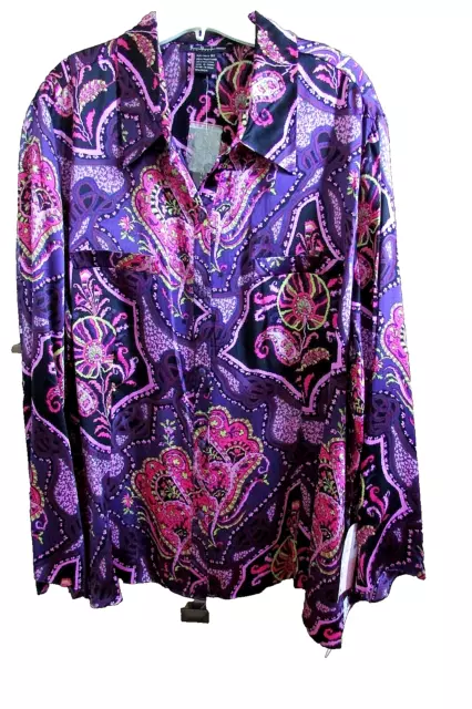 ECI NEW YORK purple paisley 100% Silk long sleeve button blouse NWT-Nordstrom's