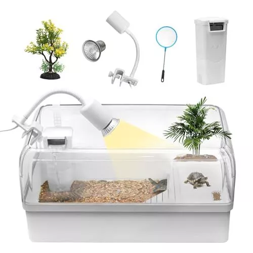 Turtle Tank Habitat Kit, Aquatic Tortoise Enclosure Starter Aquarium with
