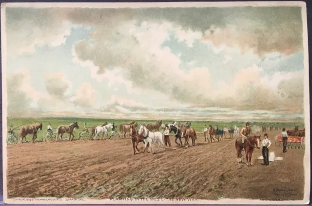 Quaker Oats 1893 Farming Planting In The West~The New Way~Rows of Plows & Horses