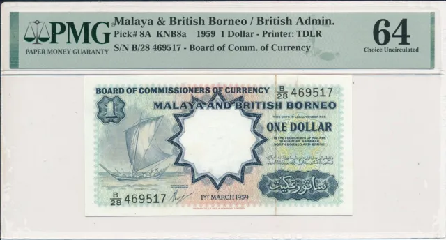 Board of Comm. of Currency Malaya & British Borneo  $1 1959  PMG  64