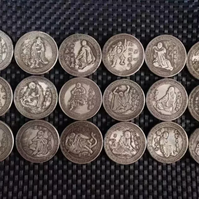 18PC Ancient Chinese Silver Coins Eighteen Arhats Silver Dollars Silver Antiques