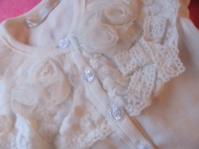 Stunning Baby Girls Designer Kidz Cream Lace Rose Cardigan Formal  Wedding