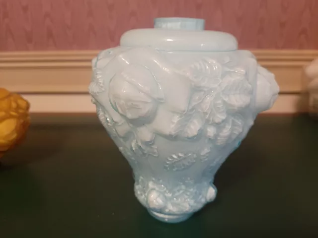*RARE* Fenton LG Wright Puffy Rose Light Blue Cased Lamp Font