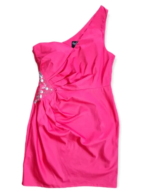LIPSY Pixie Lott Cerise Pink One Shoulder Jewelled Ruched Dress Size 14 Barbie