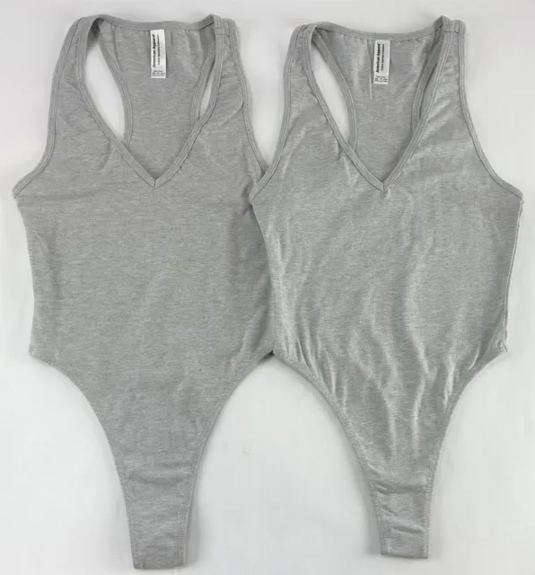 2 Pack Women's Bodysuits Cotton Spandex Halter Thong by American Apparel, Gray