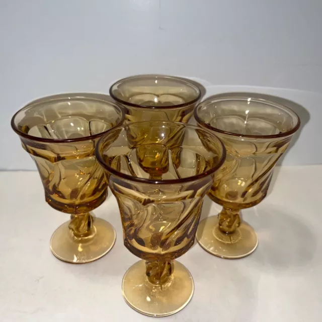 Vintage Set of 4 Fostoria Jamestown Amber Water Goblet